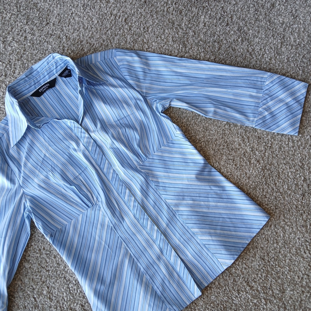 Express Women's Blue Striped Button Down Shirt